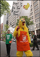 Labor activists said Home Depot executives were chicken to suppress discussion of their compensation at the shareholder meeting a year ago.